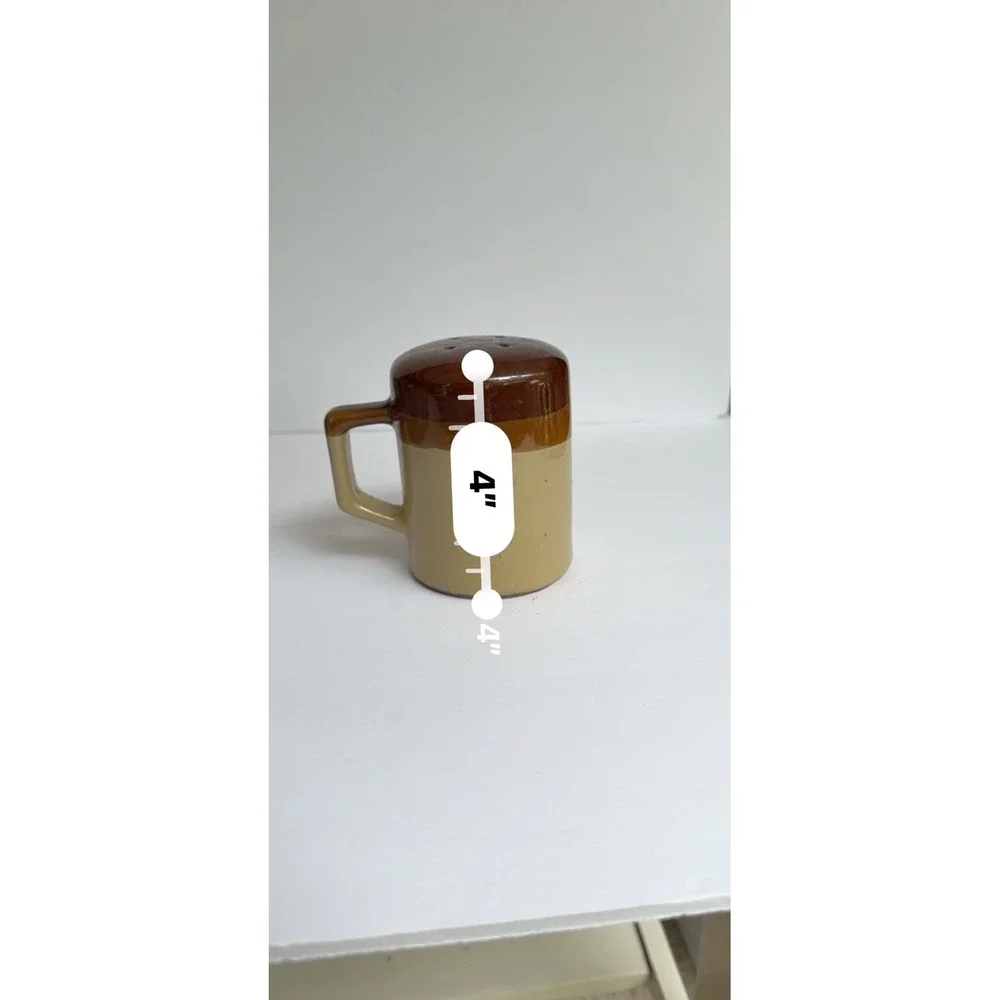 Vintage Stoneware Salt Shaker Mug Shape Brown Tan Glazed Ceramic S Embossed 4in